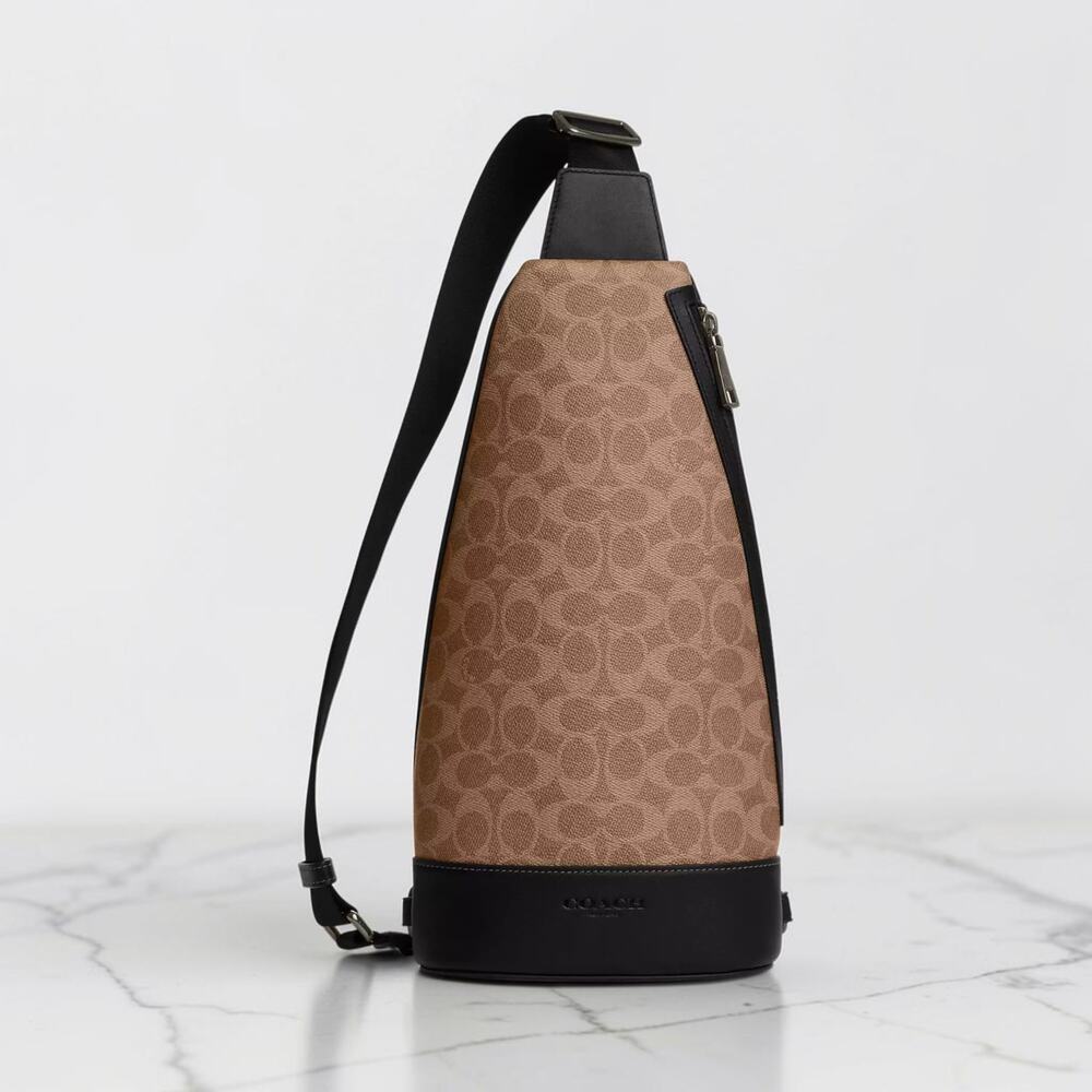 NWT Coach CY801 Dominic Sling Pack Signature Canvas Gunmetal Tan Black